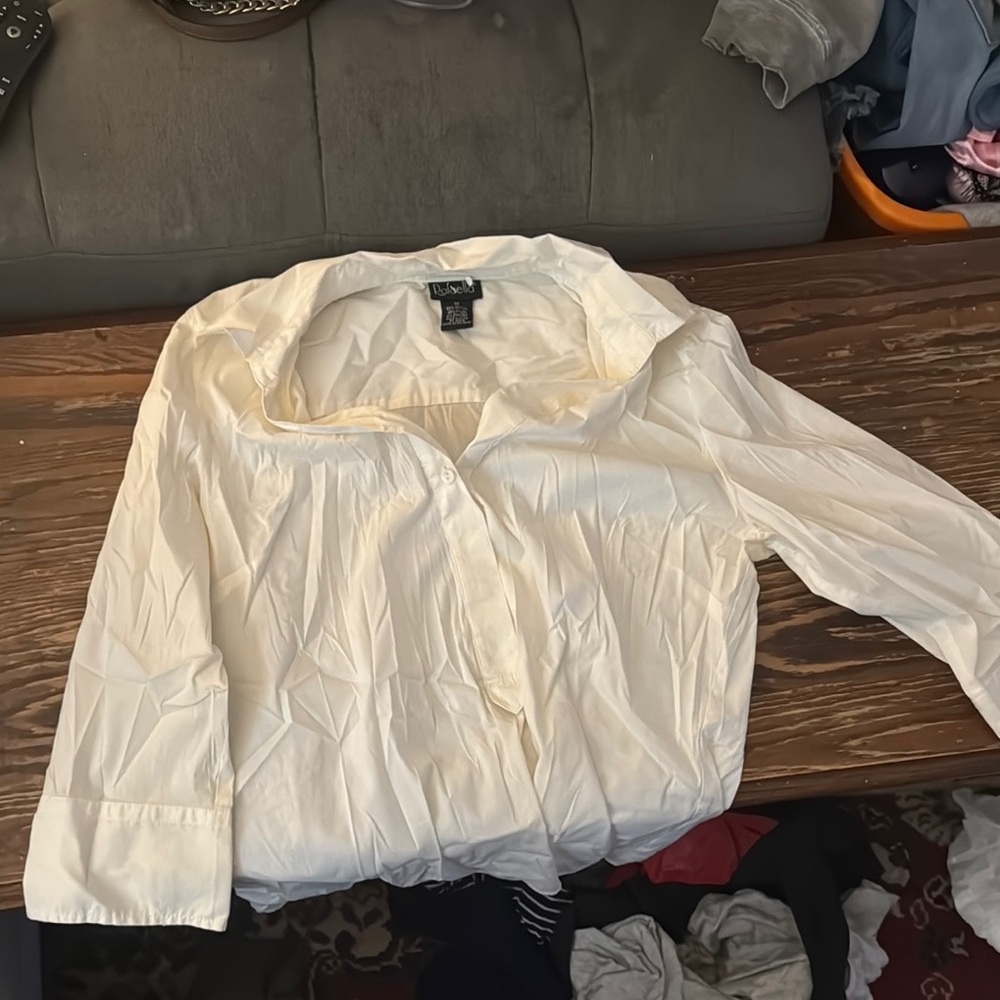 Rafaella White Button Down Shirt Notched Collar Relaxed Fit